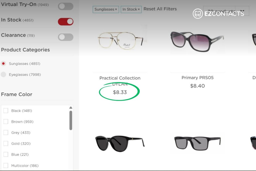 Sunglasses prices at EZContacts