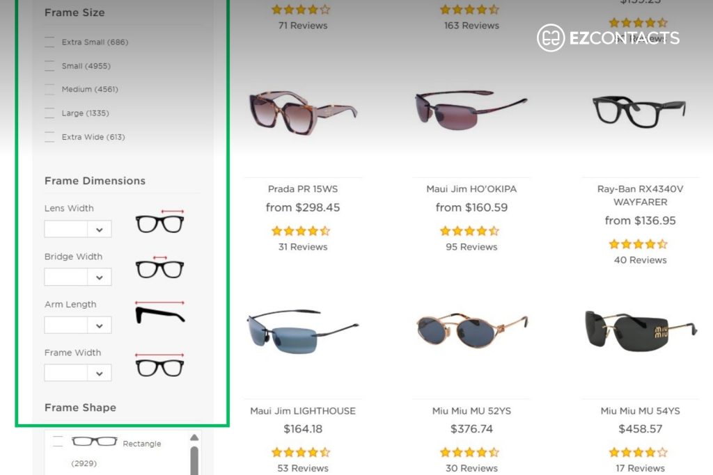 EZContacts glasses filters