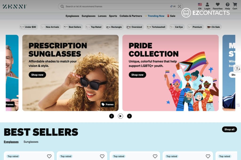 Zenni Optical homepage