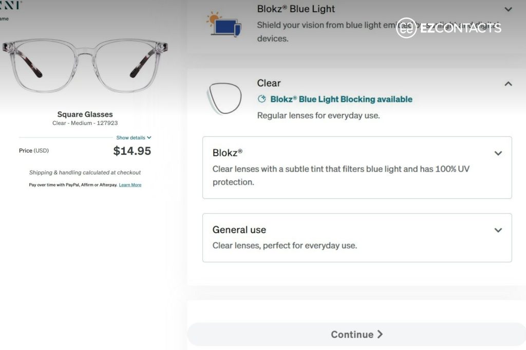 Clear lens option at Zenni Optical