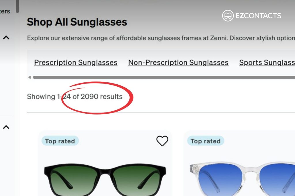 Number of sunglasses at Zenni Optical