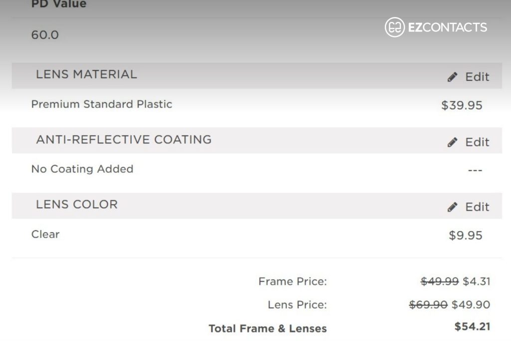 Peachtree glasses price at EZContacts