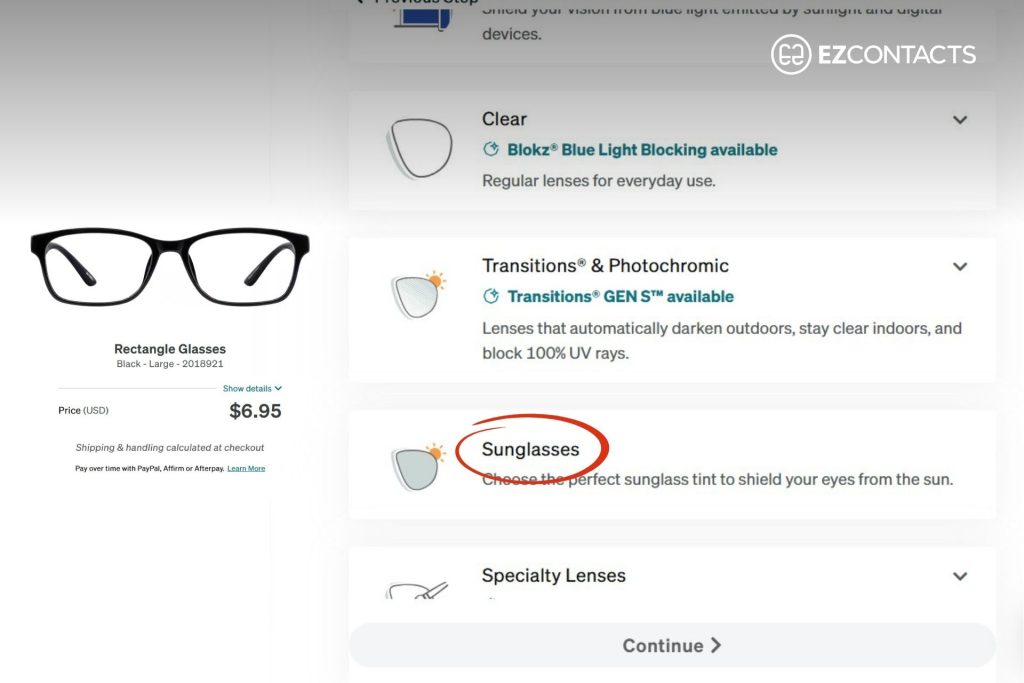 Sunglasses options at Zenni Optical