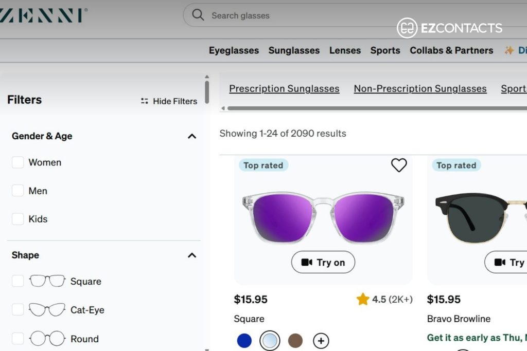 Zenni Optical sunglasses filters