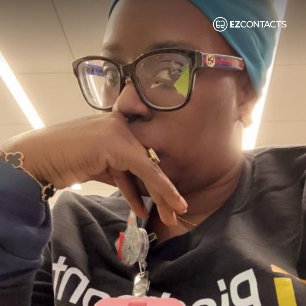 Close-up of woman wearing Gucci glasses
