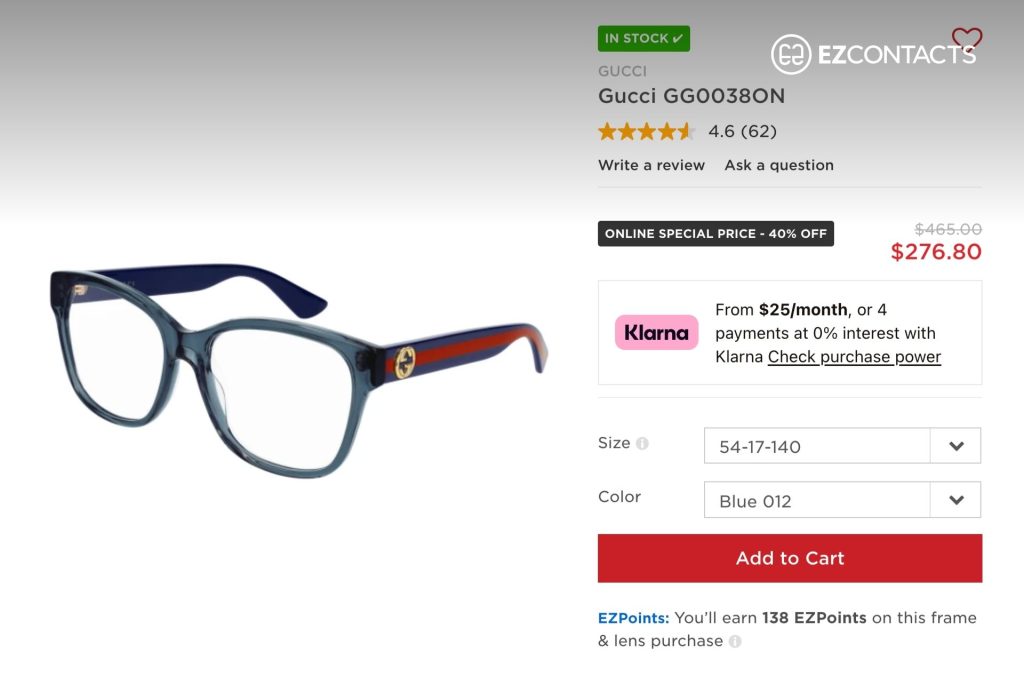 Gucci GG0038ON glasses at EZContacts