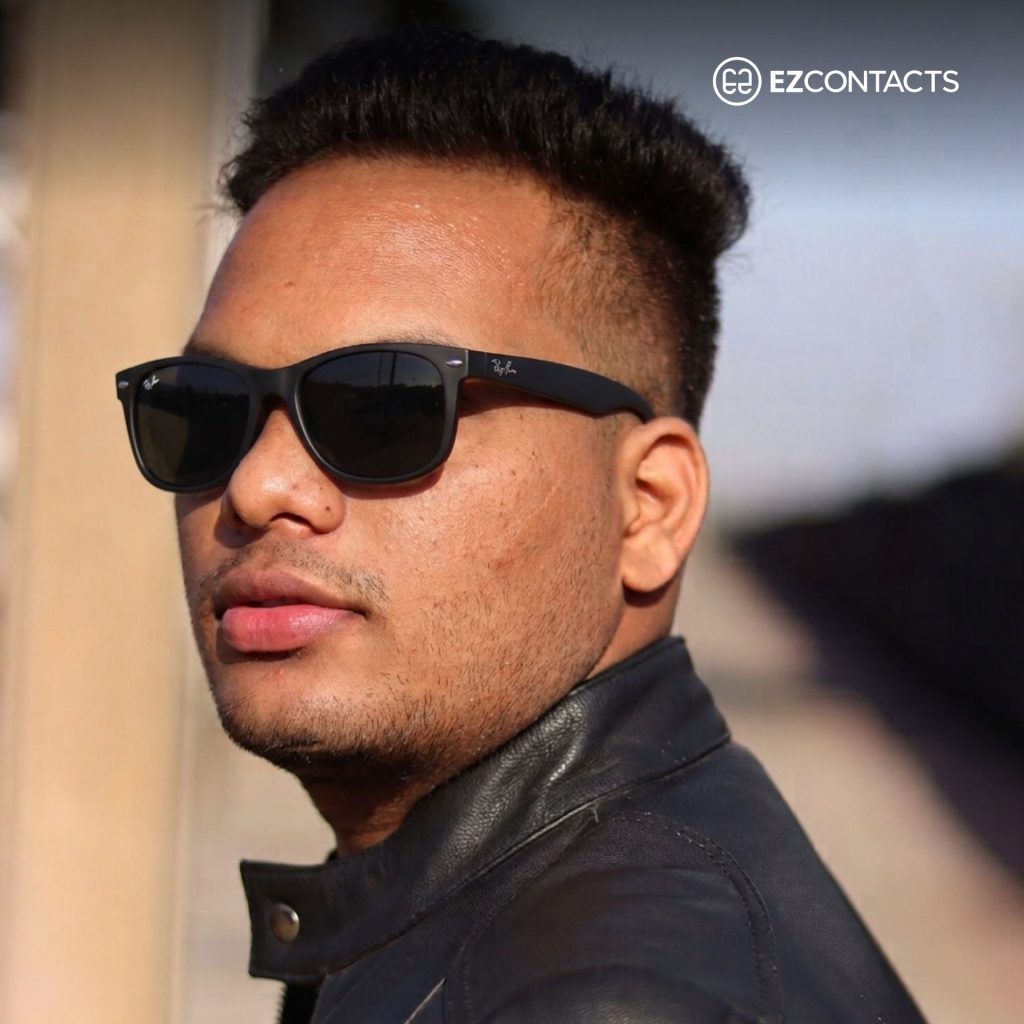 Man wearing Wayfarer sunglasses