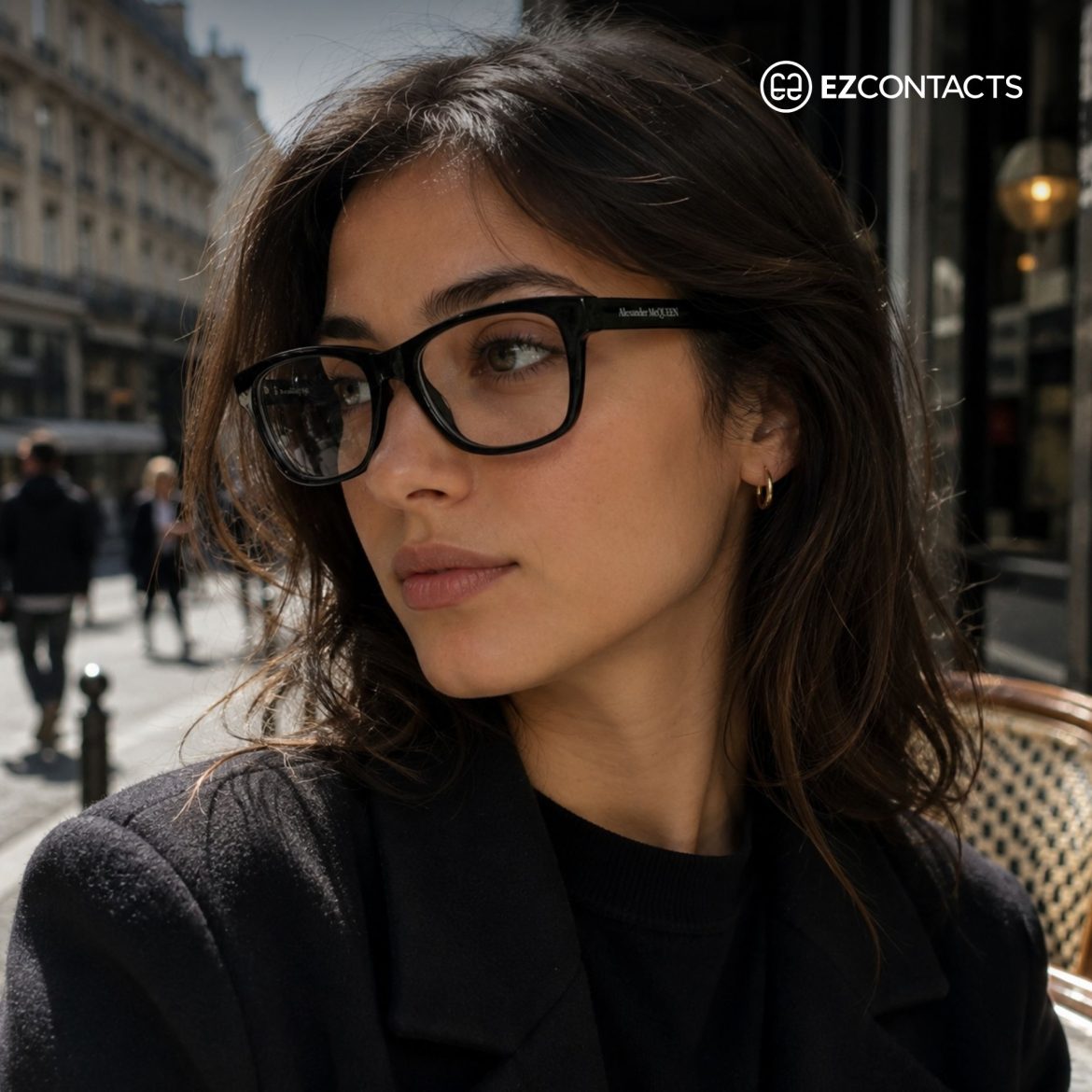 Woman wearing chunky glasses