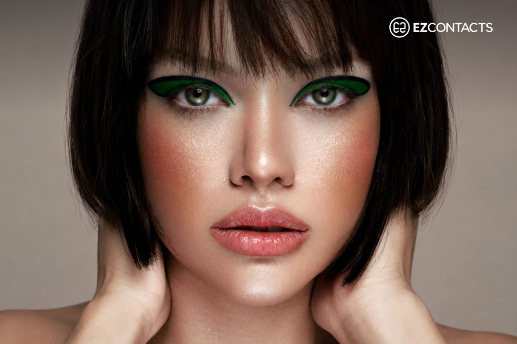 Woman wearing green contact lenses
