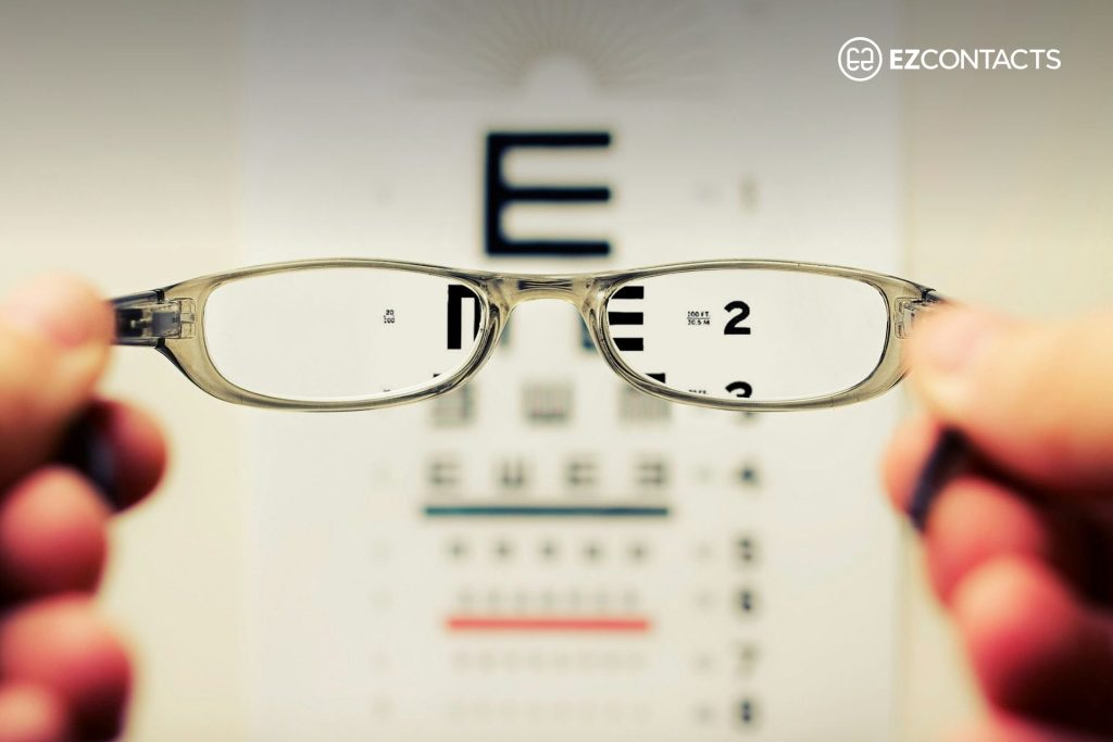 Snellen chart seen through glasses