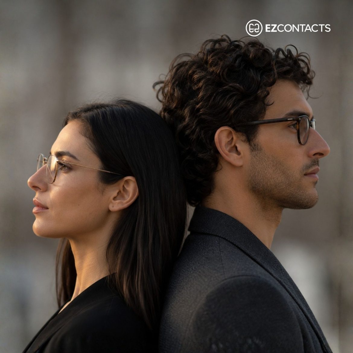 Woman and Man with high noses wearing glasses