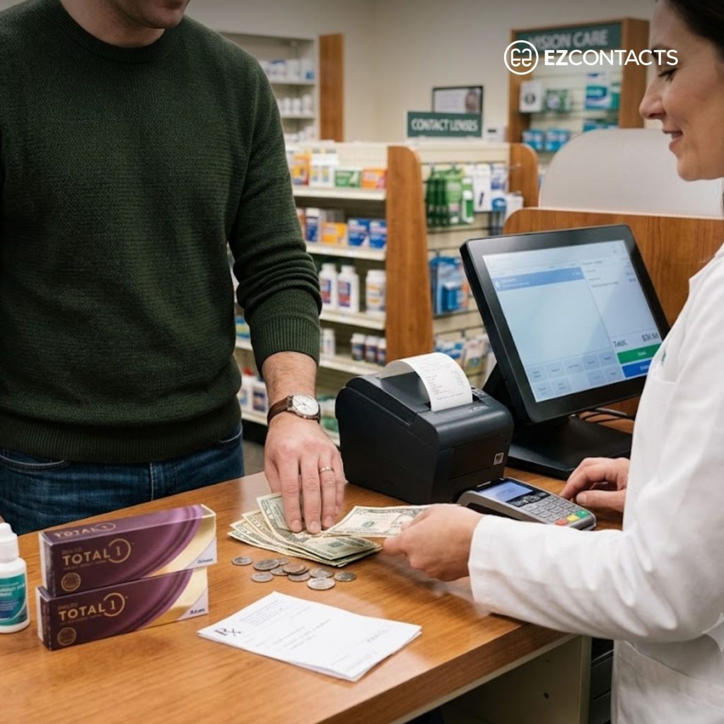 Man paying for contact lenses