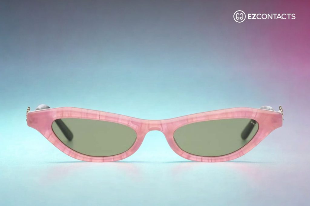 Shaggy sunglasses with pink frames and green lenses