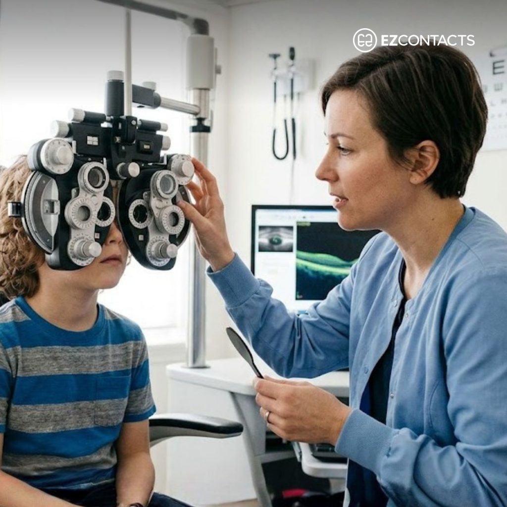 Young boy getting an eye exam