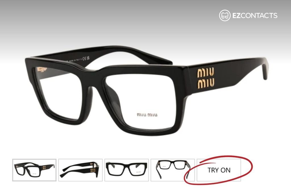 Try-on button for Miu Miu MU 02XV black glasses