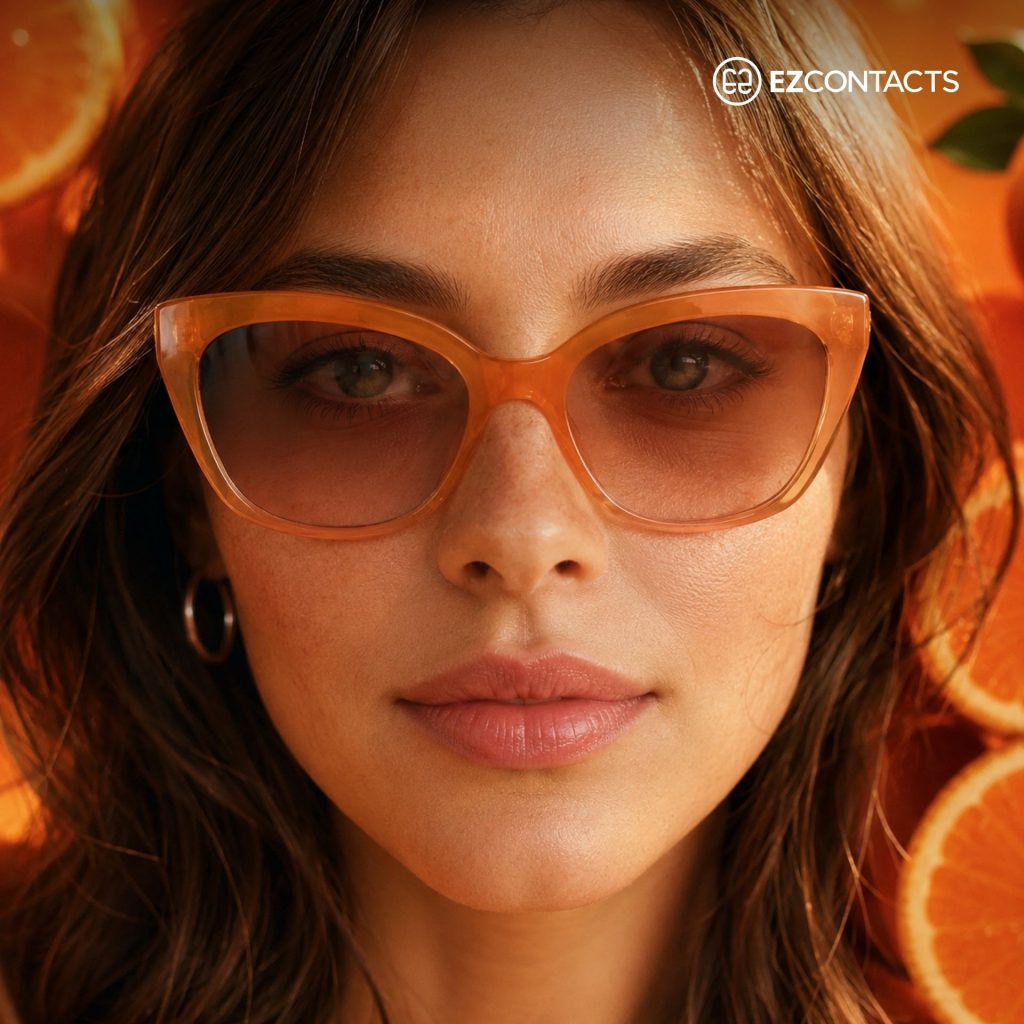 Woman wearing orange sunglasses