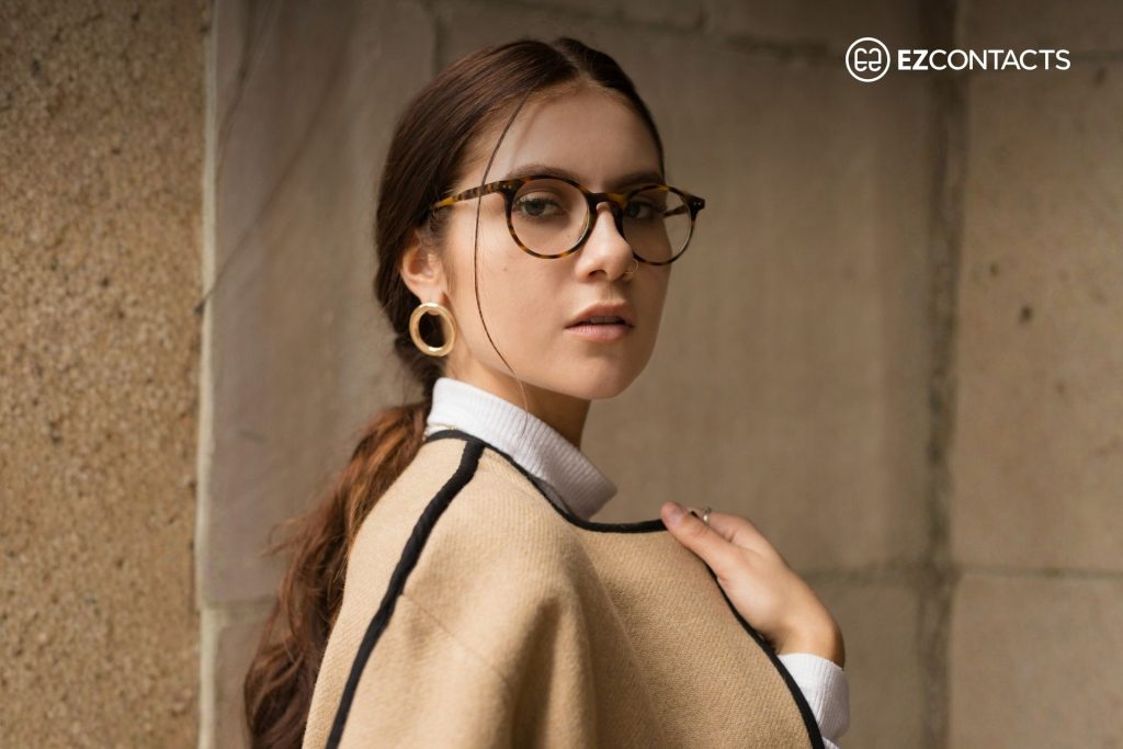 Woman wearing brown glasses