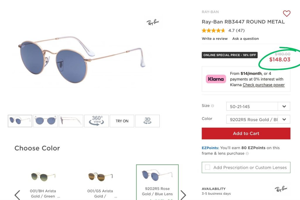 Round Metal Ray-Bans at EZContacts