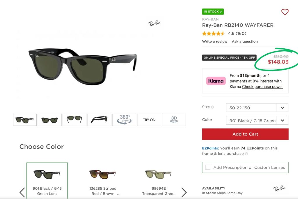 Ray-Ban Wayfarers at EZContacts