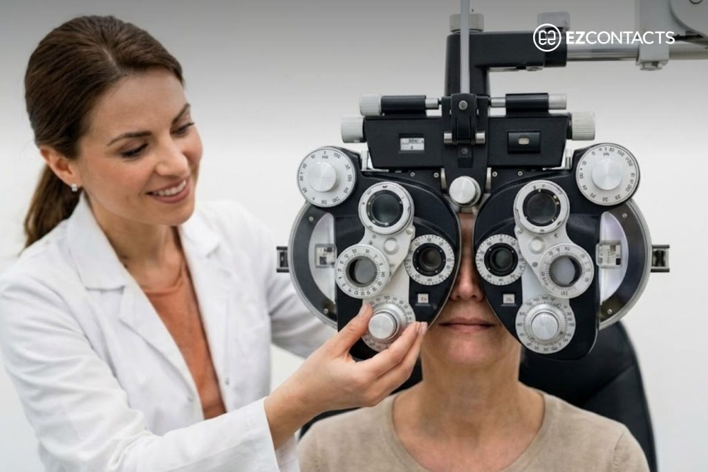 Woman getting an eye exam