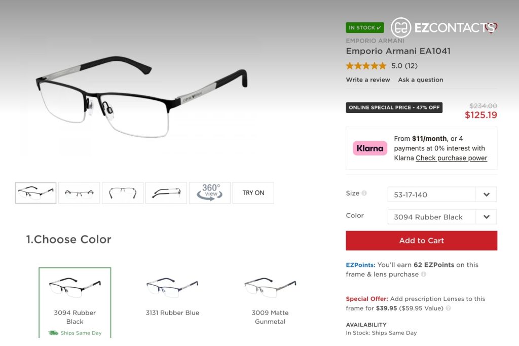Emporio Armani EA1041 Glasses at EZContacts