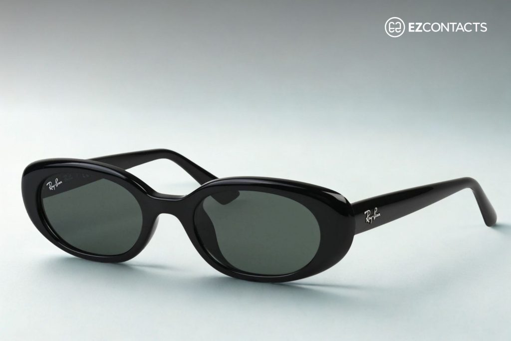 Rb4441D in polished black with dark green lenses