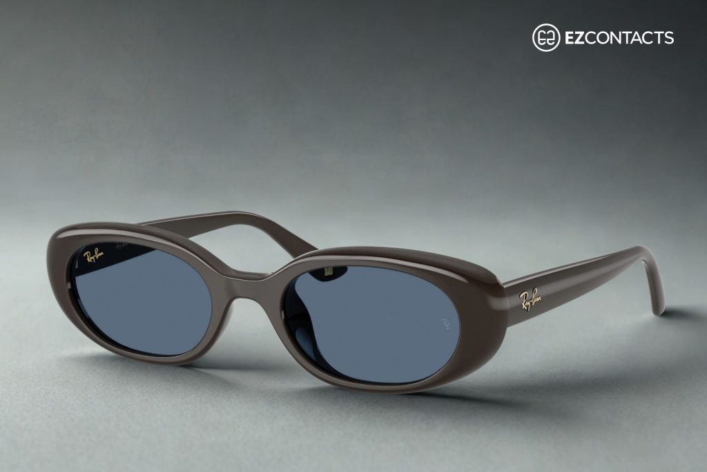 Rb4441D in polished full dark brown with dark blue lenses