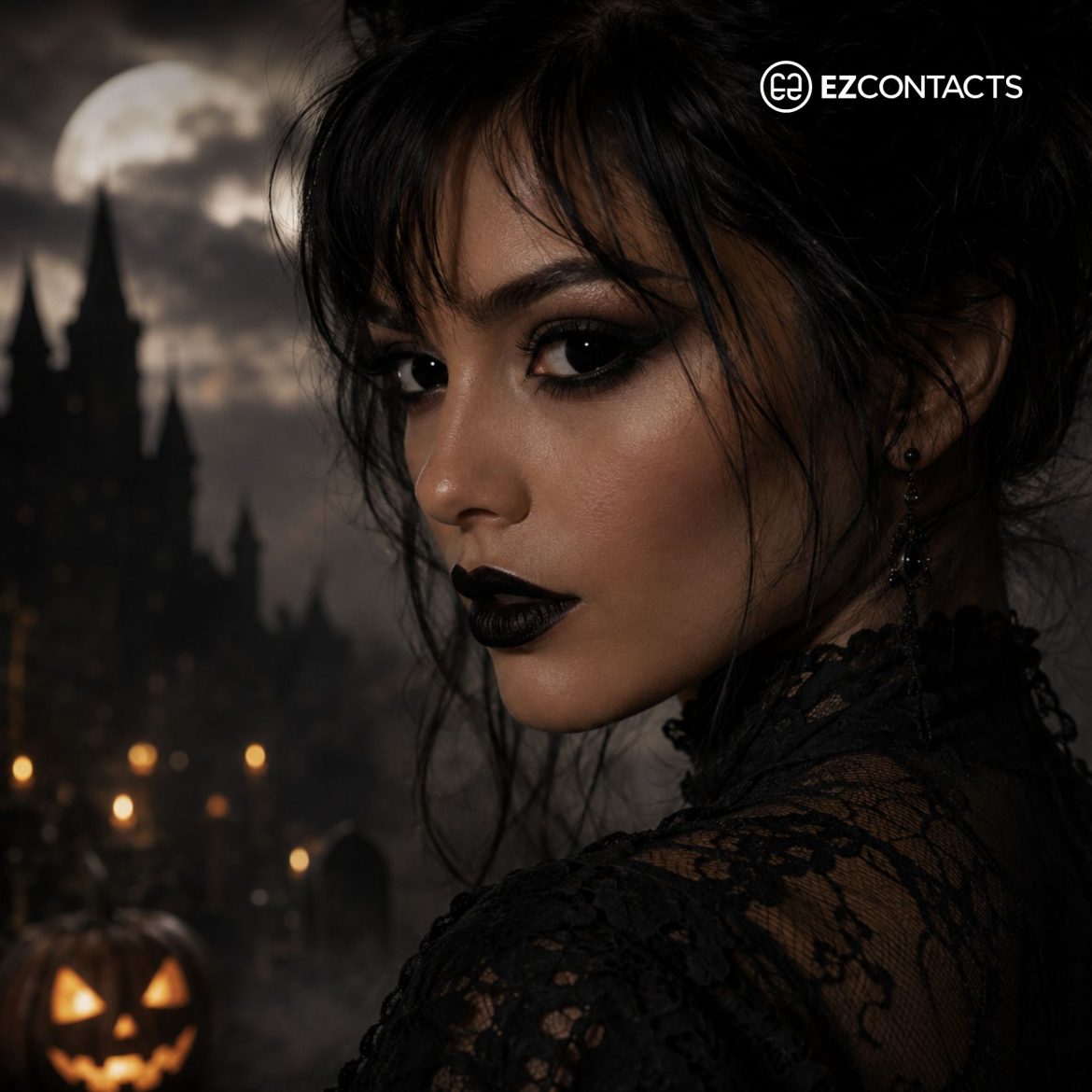 Woman wearing black contacts