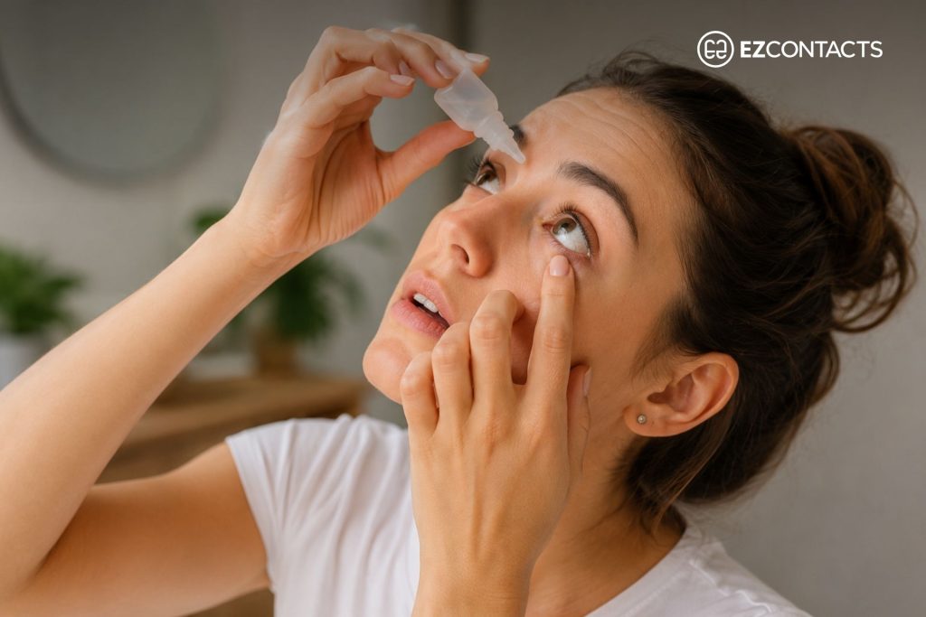 Woman using rewetting drops
