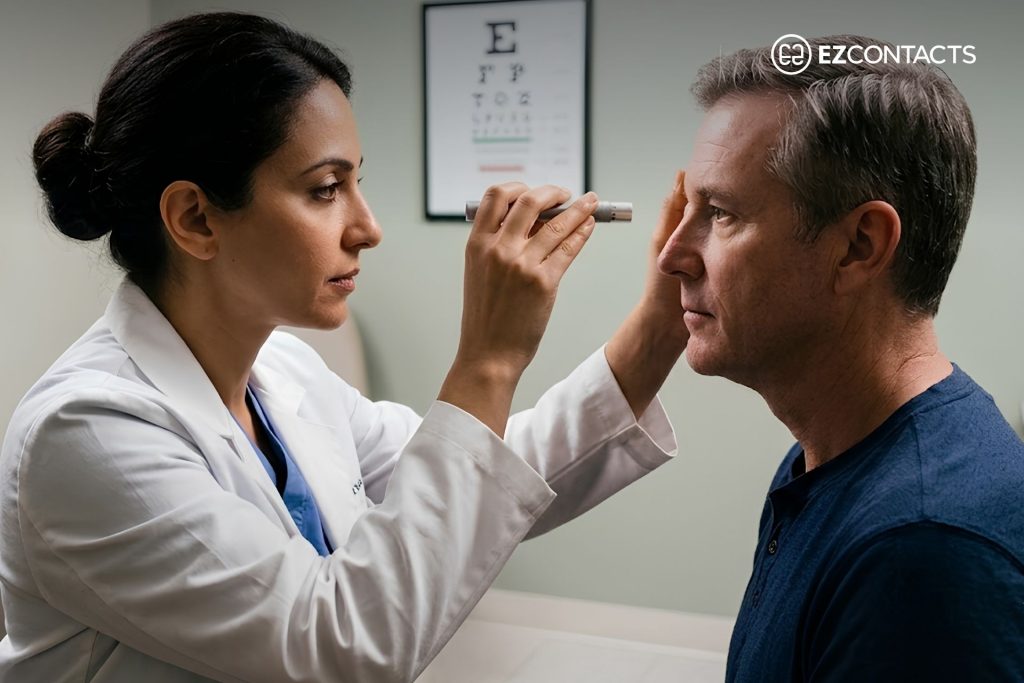 Doctor examining a man’s eye