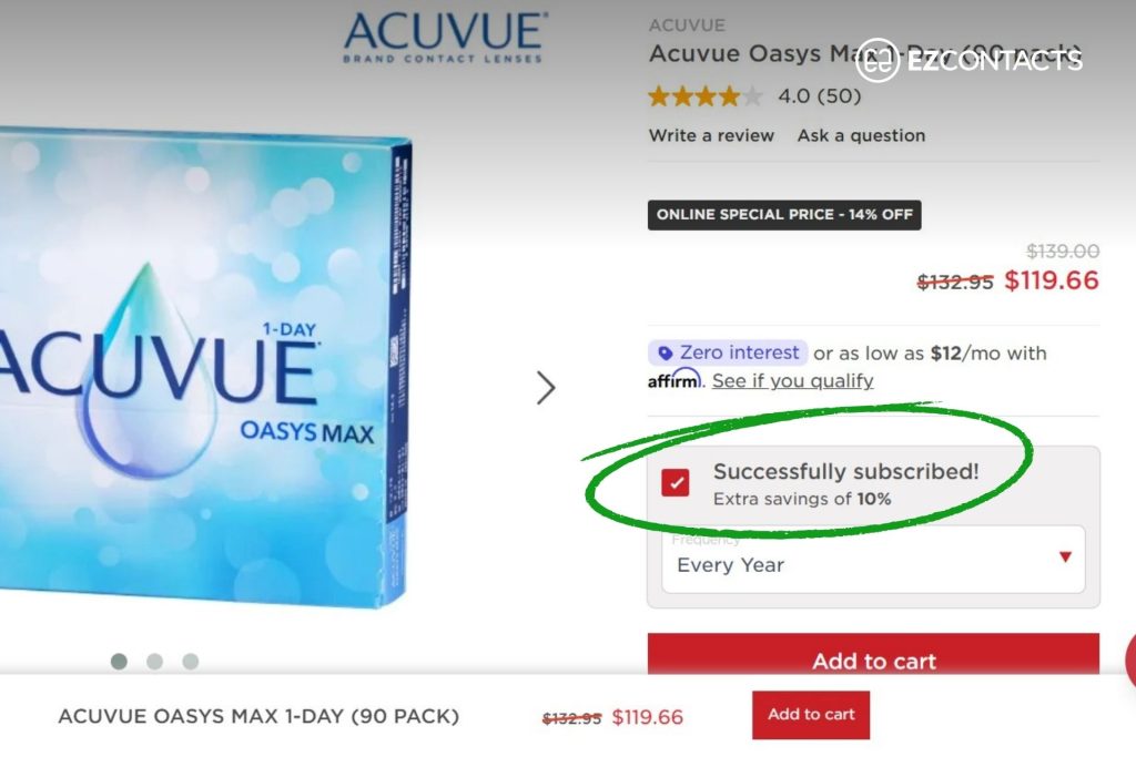 Subscription for ACUVUE OASYS 1-Day at EZContacts