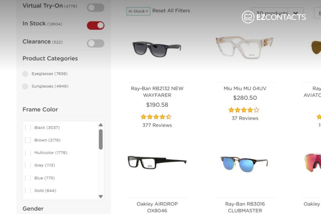EZContacts Glasses and Sunglasses Filters