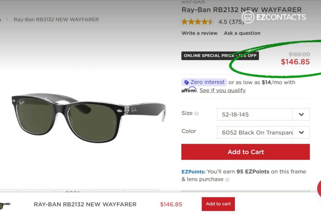 Ray-Ban Wayfarer RB2132 at EZContacts