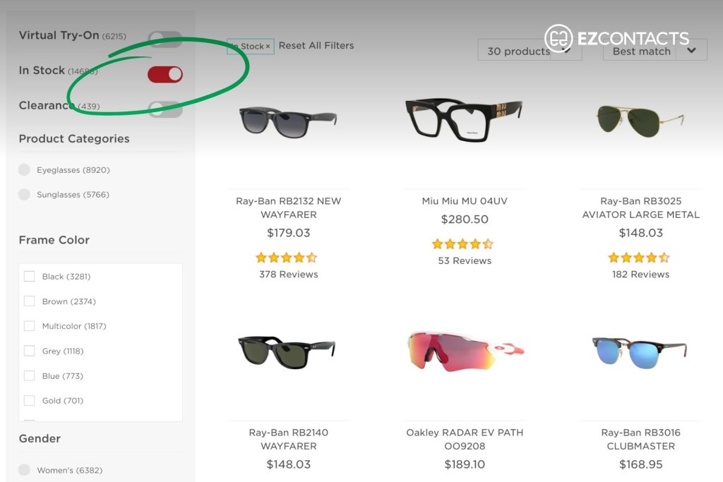 In-Stock Filter on EZContacts