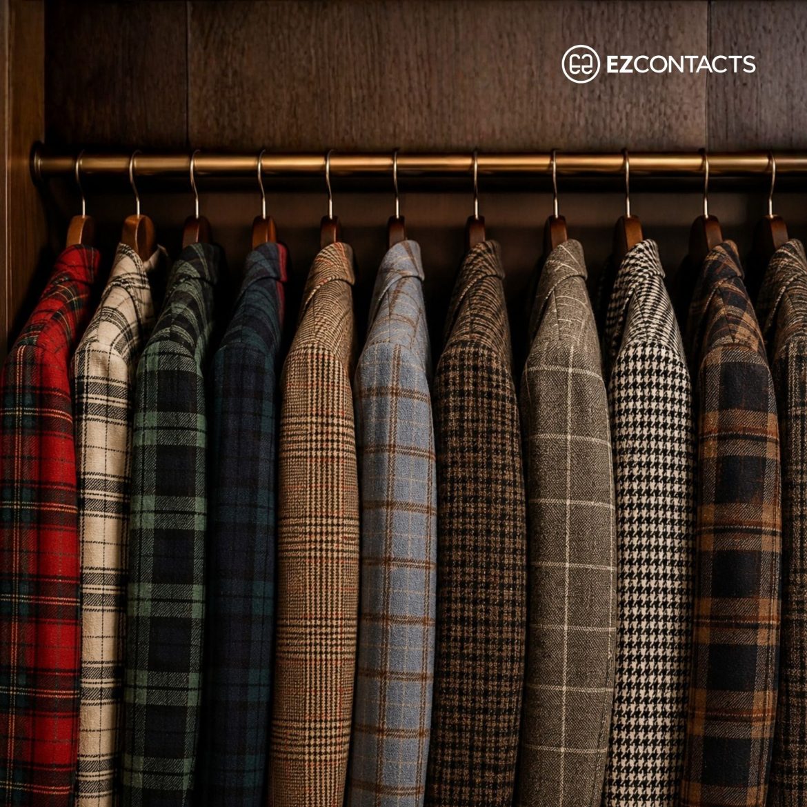 Plaid jackets on a rack