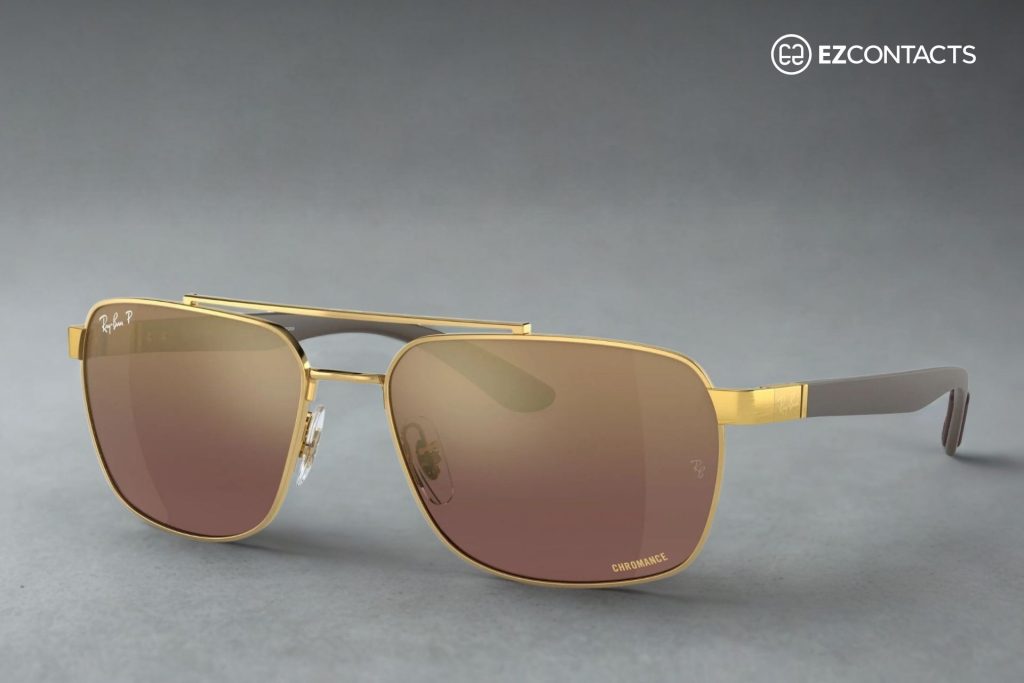 The Ray-Ban RB3701 in Silver With Blue/Gold Chromance Lenses