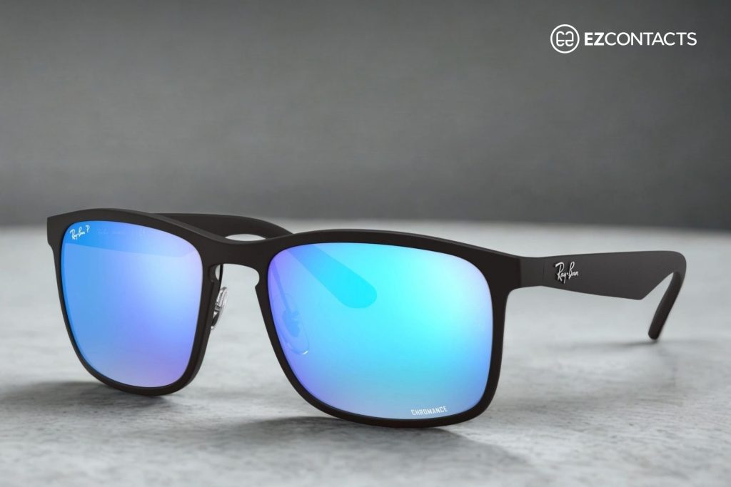 The Ray-Ban RB4264 in Black With Blue Chromance Lenses