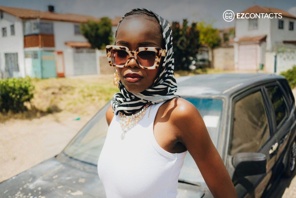 Woman wearing zebra print scarf