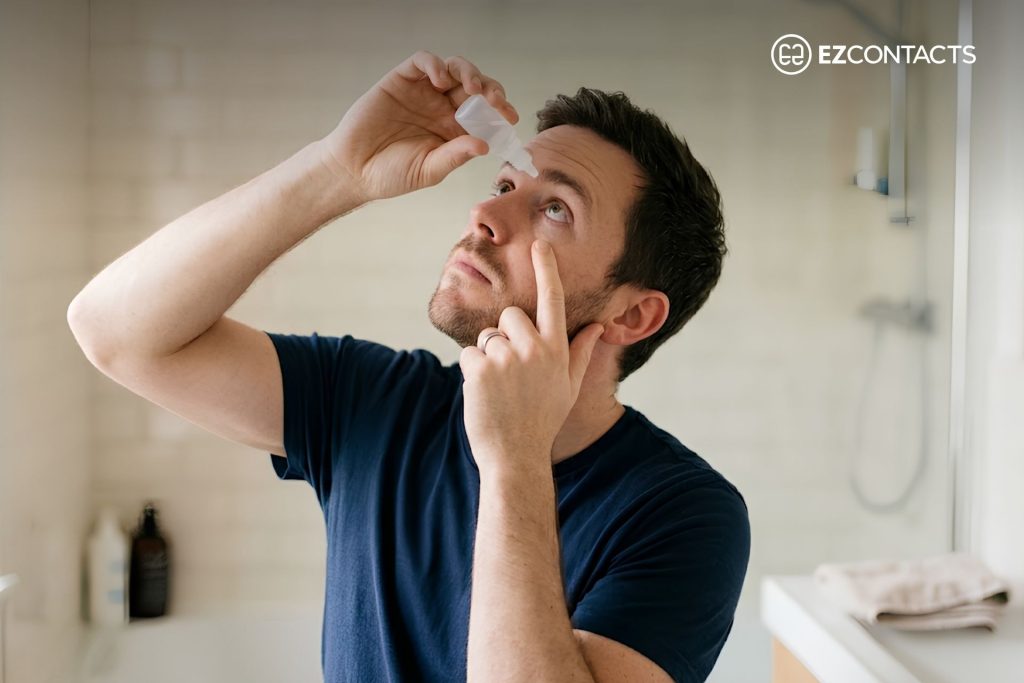Man Using Antibiotic Eye Drops to Prevent Infection