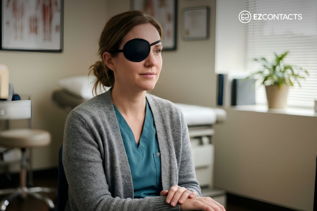 Woman Wearing Traditional Eye Patch