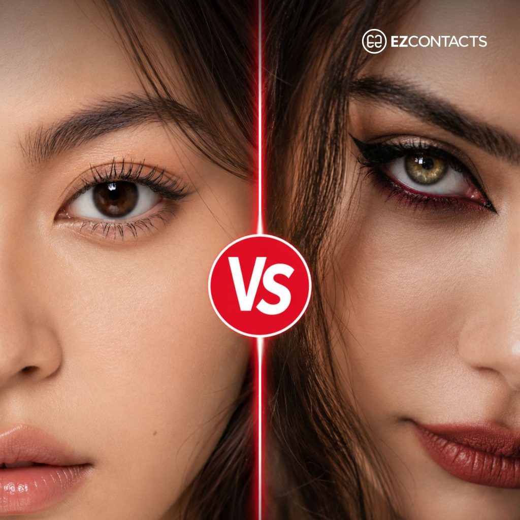 (Left) Woman with doe eyes (Right) Woman with siren eyes