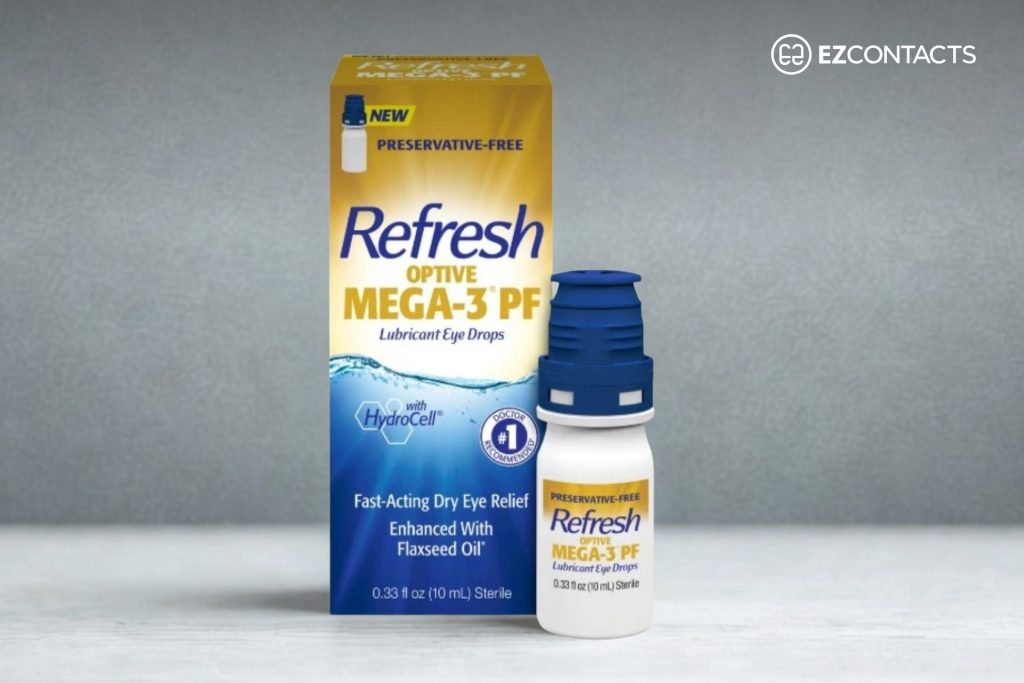 Bottle of Refresh Optive Mega-3 PF Lubricant Eye Drops