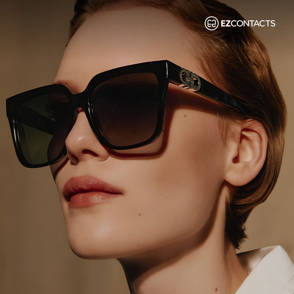 Model Wearing Black Ferragamo Sunglasses