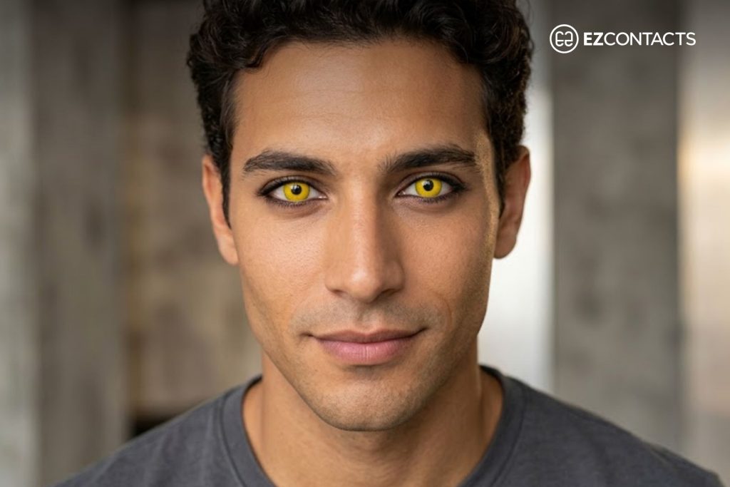 Man Wearing Solid Yellow Contacts