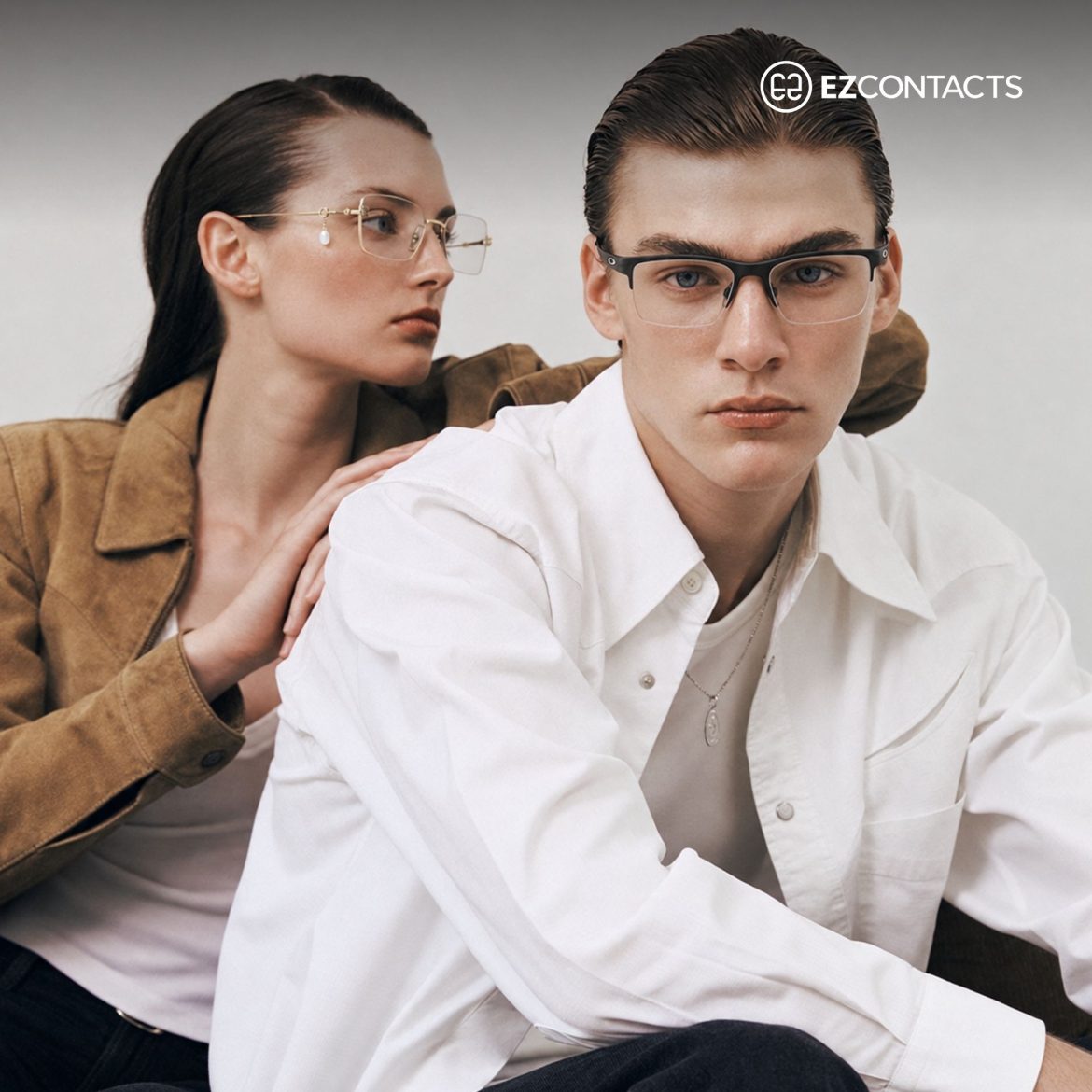 Man and Woman Wearing Half-Rim Glasses