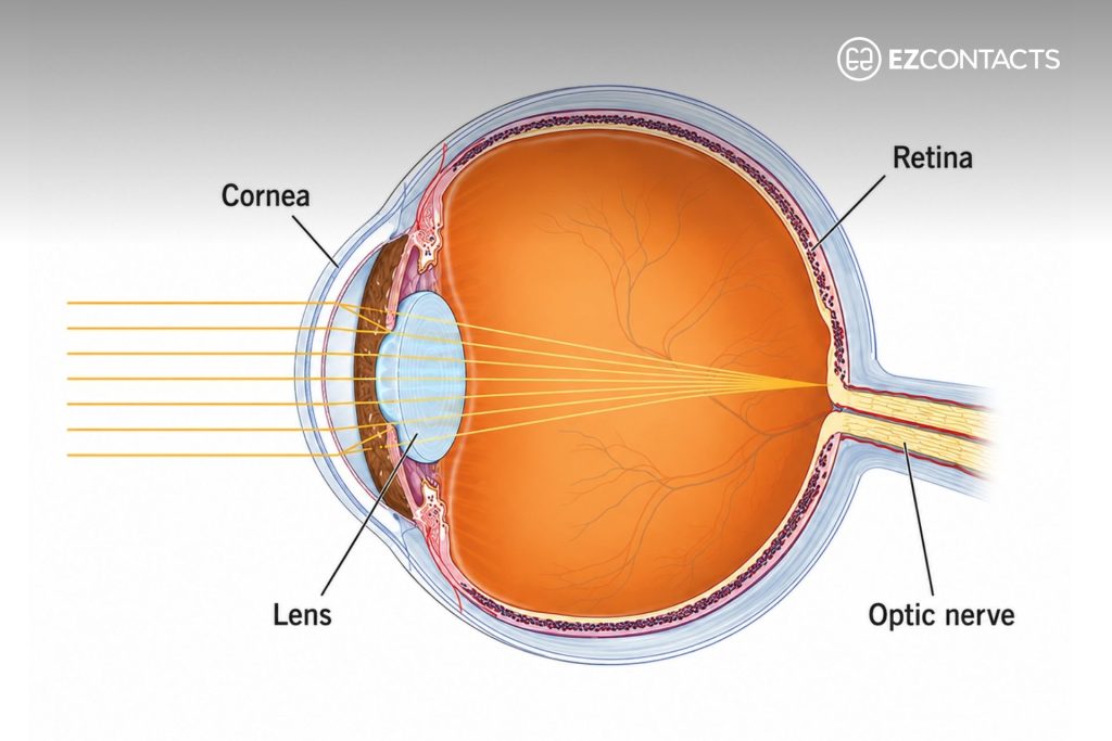 Diagram of a “healthy” eye interpreting incoming light