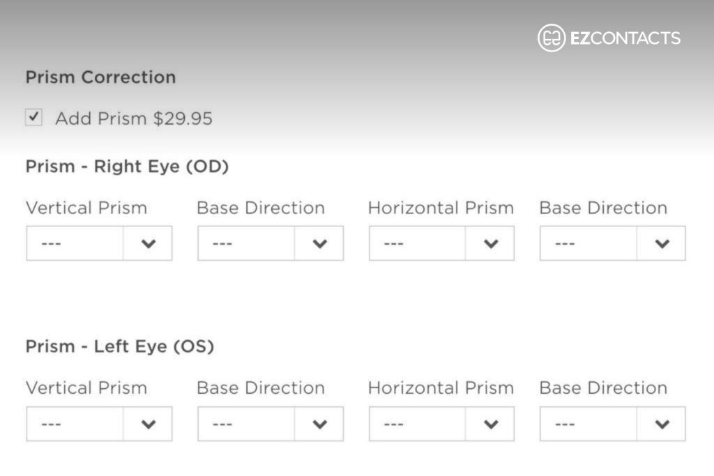 Ordering prism glasses on EZContacts