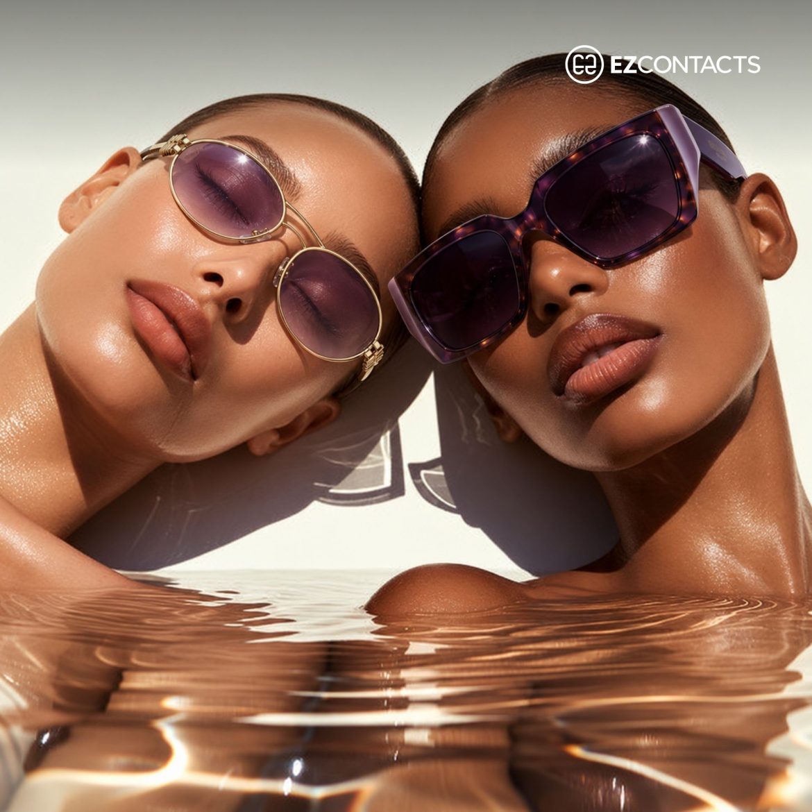 Two Women Wearing Purple Sunglasses
