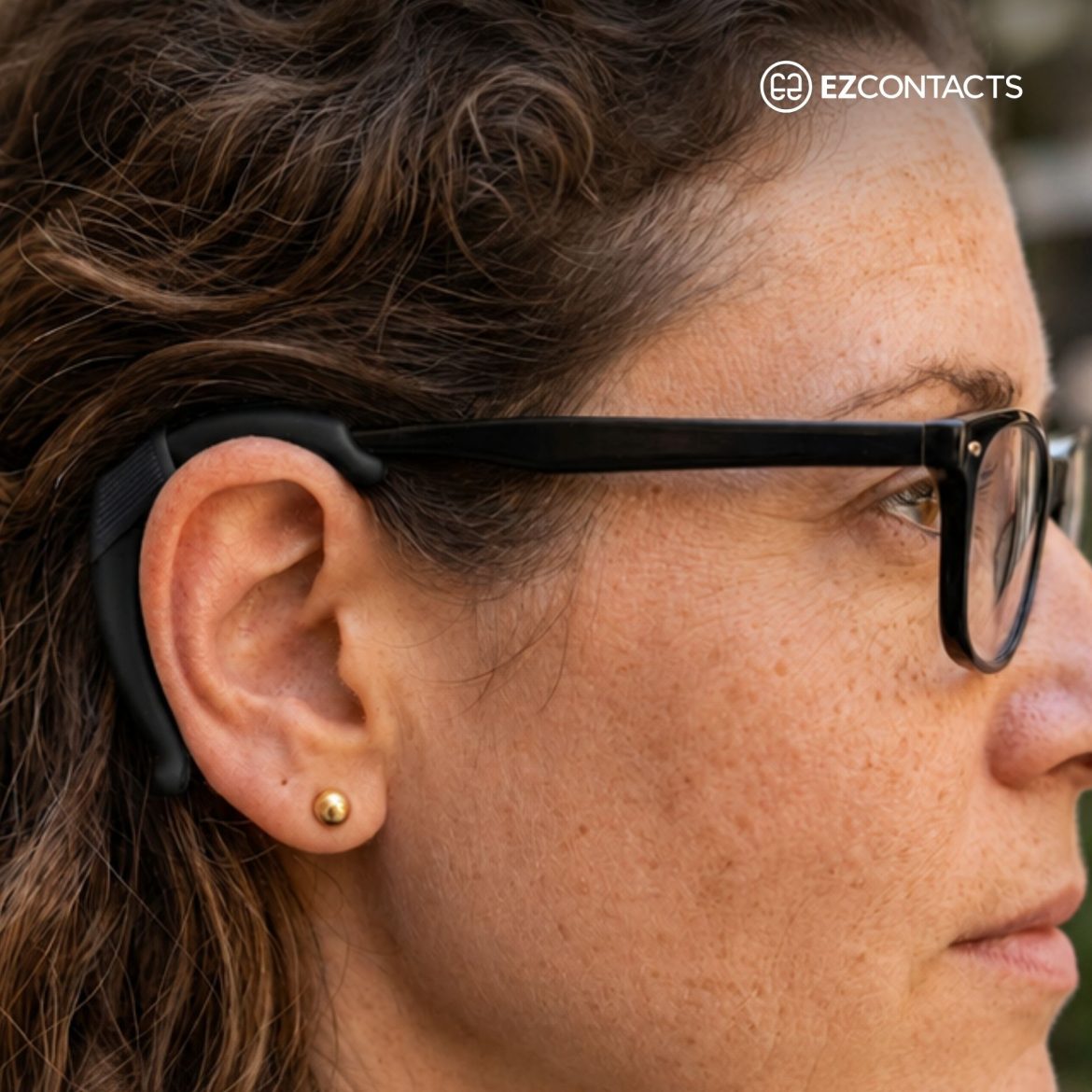Woman wearing glasses ear hook