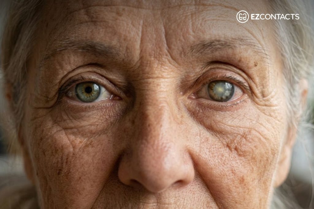 Older Woman With Cataract in One Eye